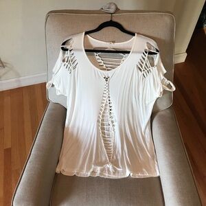 Women's White Cutout Cold-Shoulder Top